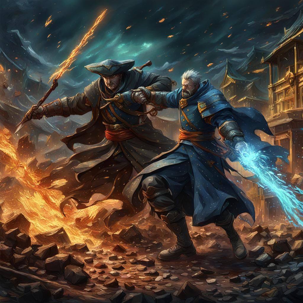 Anime Villain Showdown in Van Gogh Style