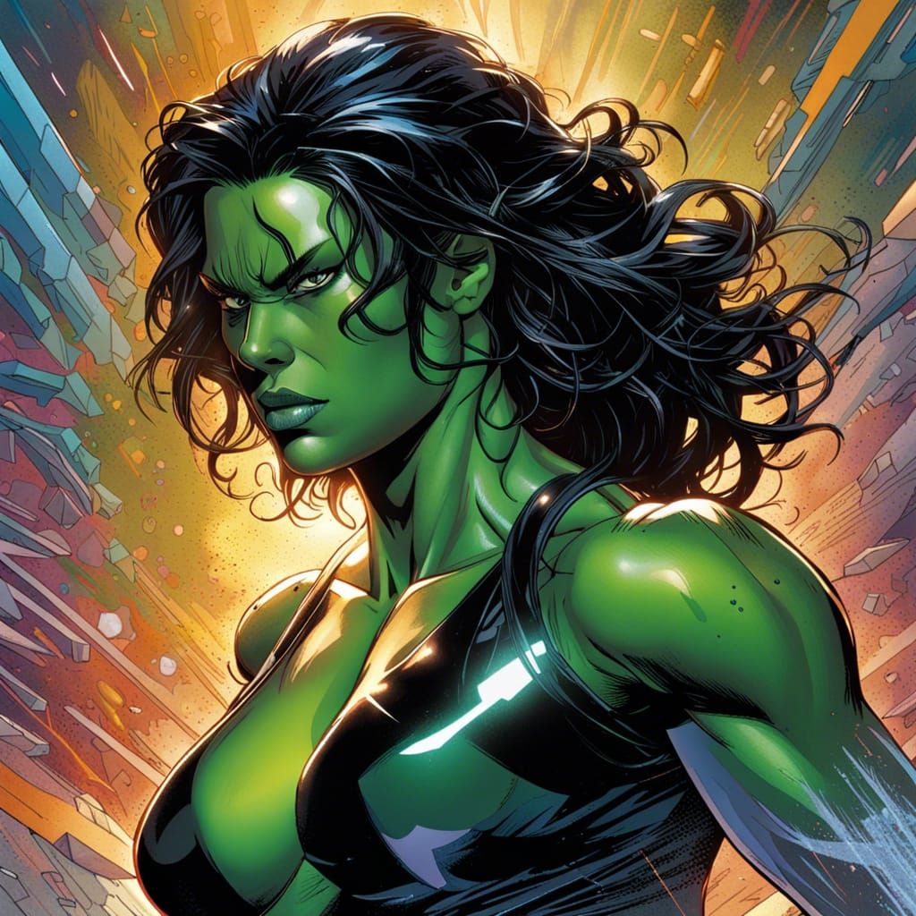 She Hulk on the Beach: Comic Book Style Art