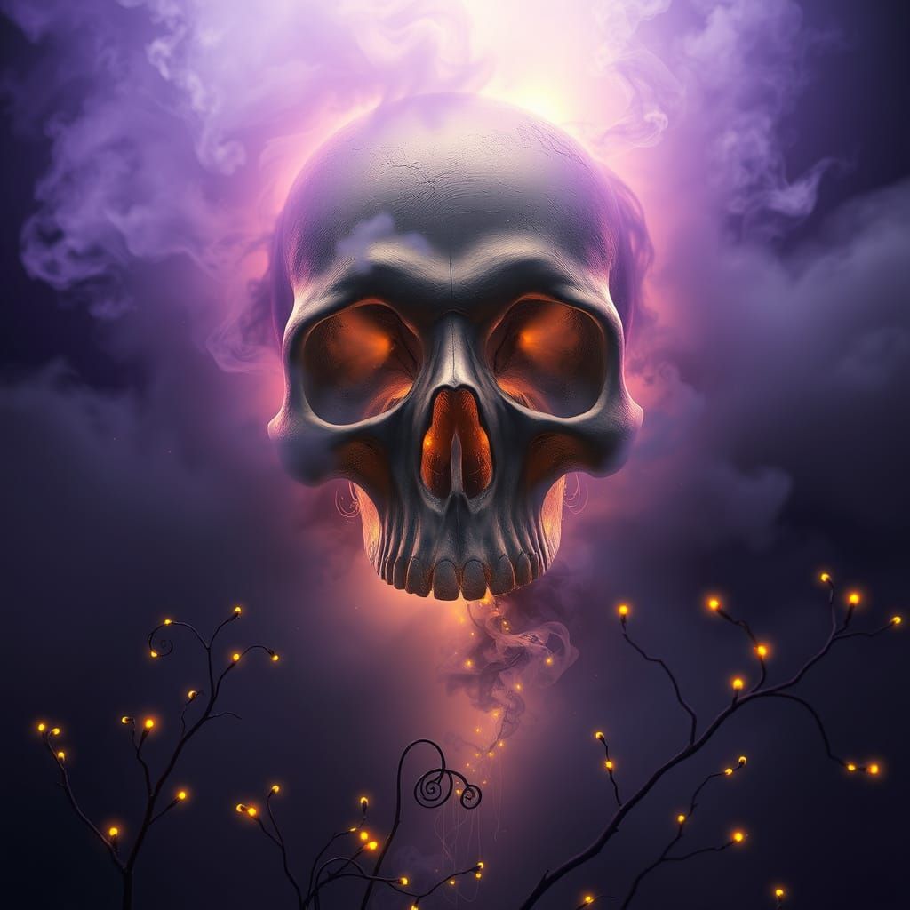 Ethereal Skull in Dark Fantasy Vortex, Cyberpunk Art