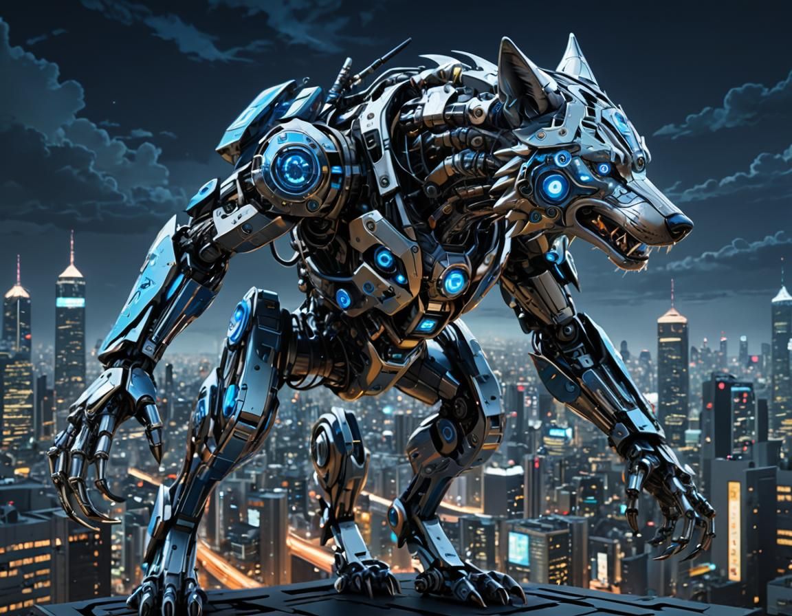 Futuristic Robot Wolf in Modern Anime Style