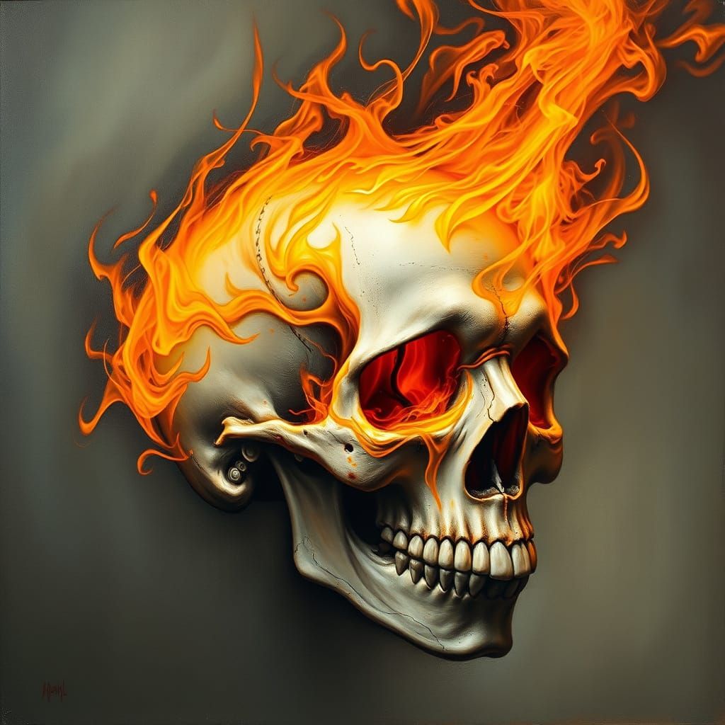 Surreal Skull Ablaze in Fiery Inferno