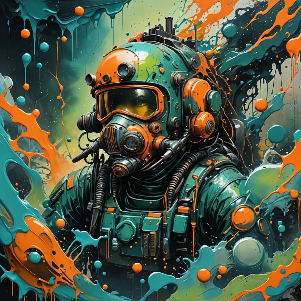 Submarine at the Beach in Graffiti Art Style