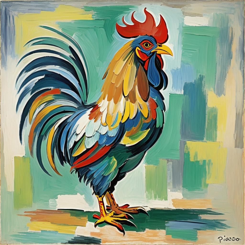 Colorful Rooster in Expressionist Impasto Style