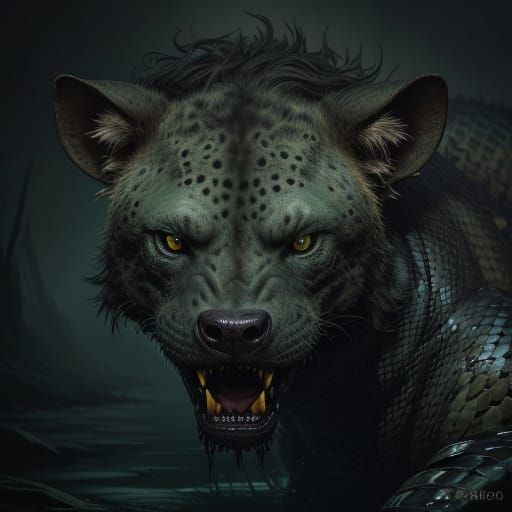 Surreal Anaconda-Hyena Hybrid Unleashes Fury from Murky Dept...