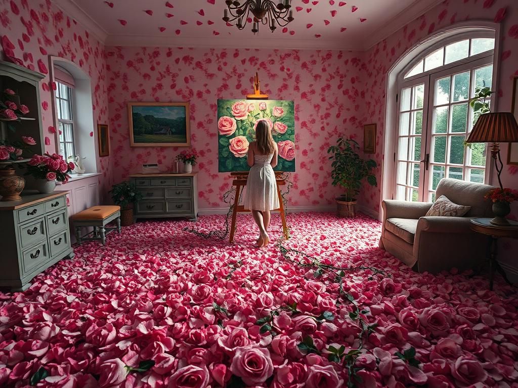 Surreal Scene: Woman's Painting Comes to Life