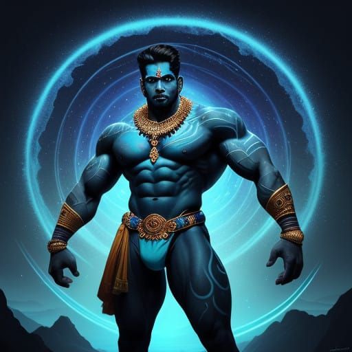 Regal Bodybuilder Lord Krishna Radiates Cosmic Power
