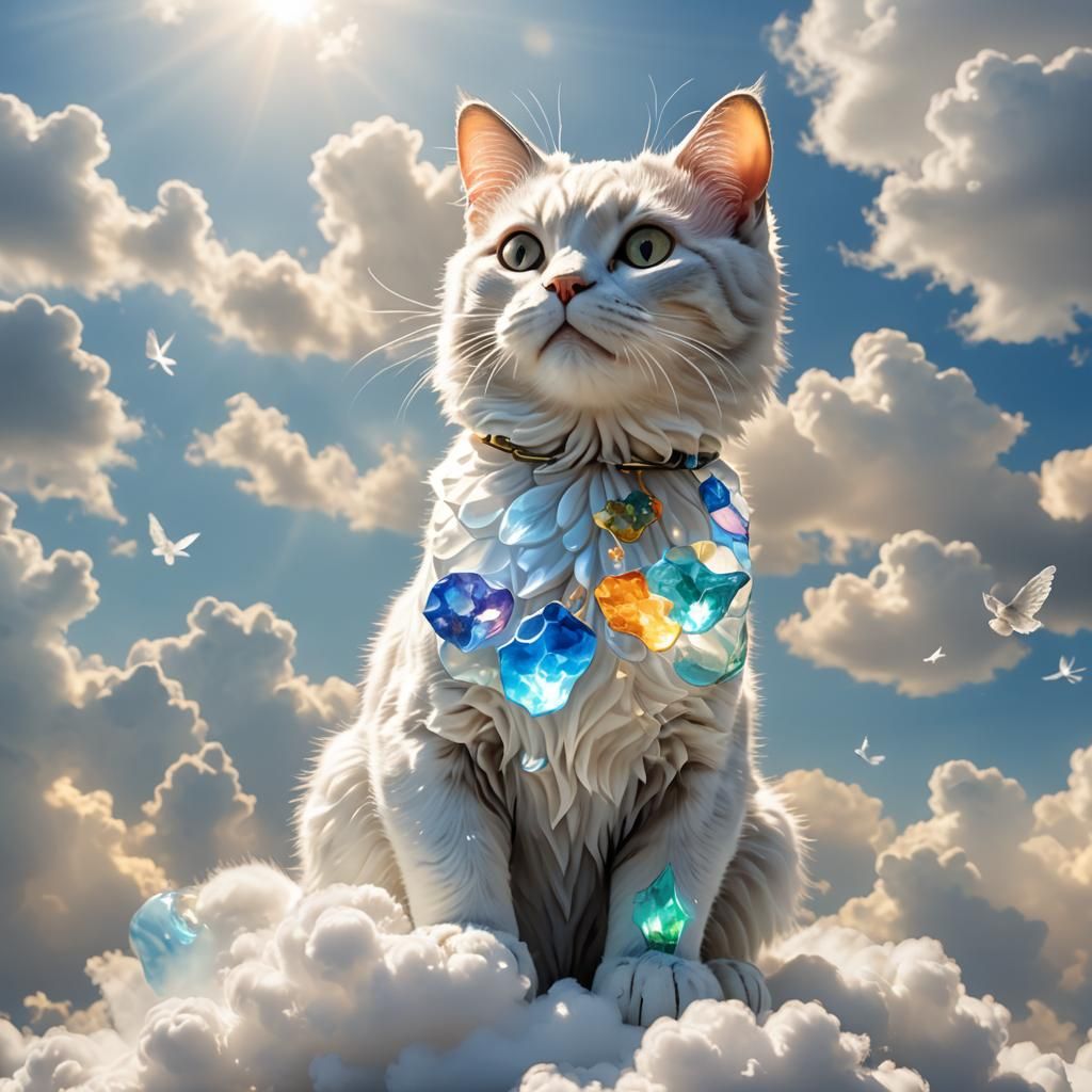 Glass Cat on Glass Clouds in Sunshine