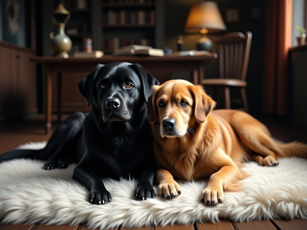 Hyperreal Matte Painting of Dogs in Study