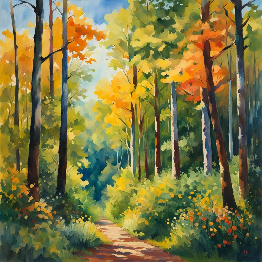 Vibrant Trees in Gouache and Watercolor Style