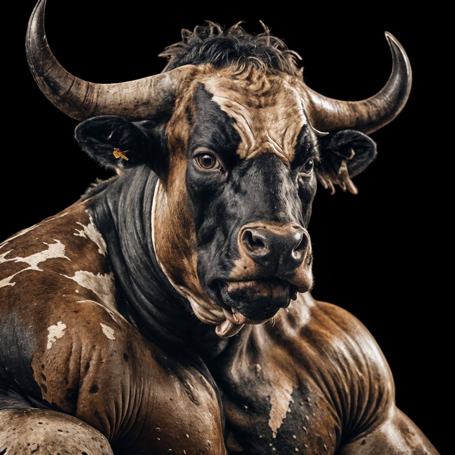Intense Bull-Wrestler Portrait in Ambient Light