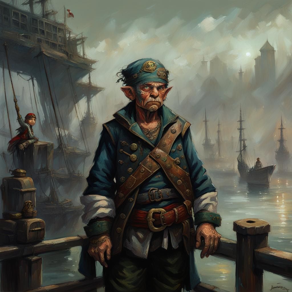Halfling Elf Pirate on Post-Apocalyptic Dock