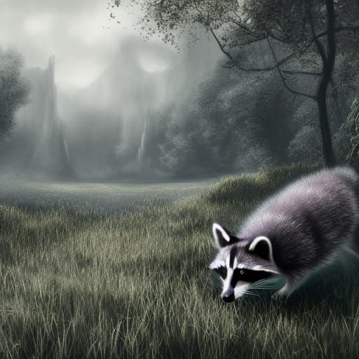 Raccoon in Long Grass: Detailed Matte Painting