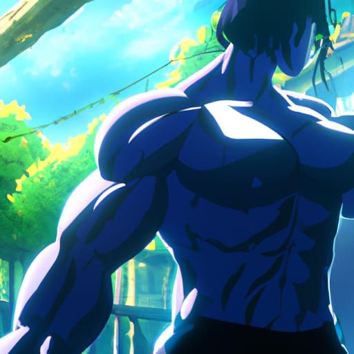 Muscular Bodybuilder Mom in Anime Key Visual Style