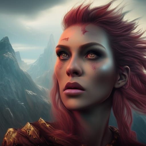 Dramatic Fantasy Portrait in Sky, Hyperrealistic Art