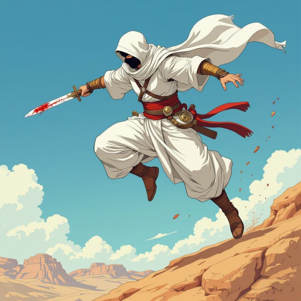 Bedouin Assassin Leaping to Attack, Manga Style