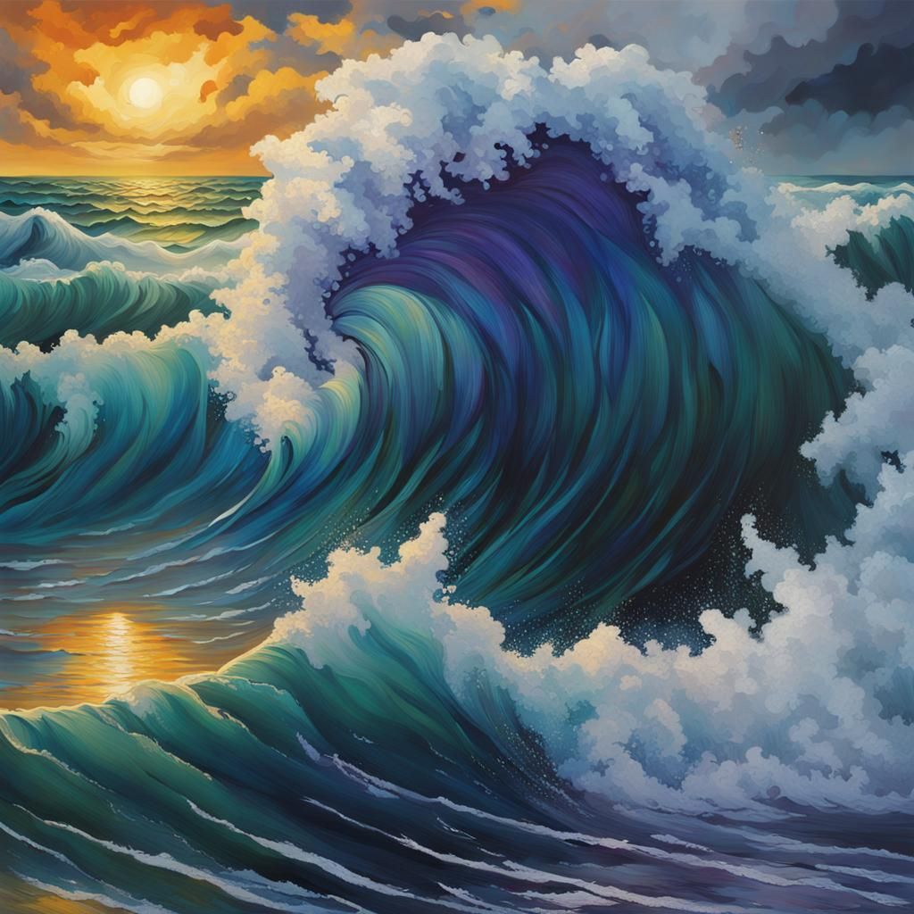 Stormy Sea in Irises: Hyperrealistic Splash Art