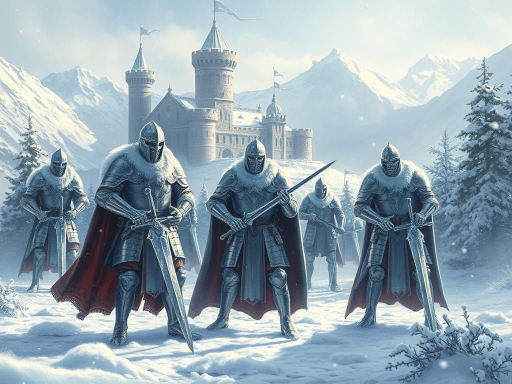 Frost Knights Stand Vigilant in Winter Castle