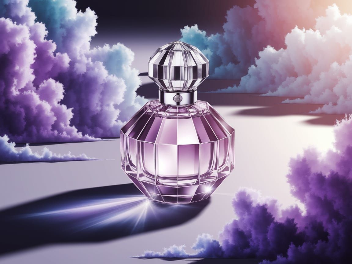 Luxurious Crystal Perfume Bottle in Watercolor Style