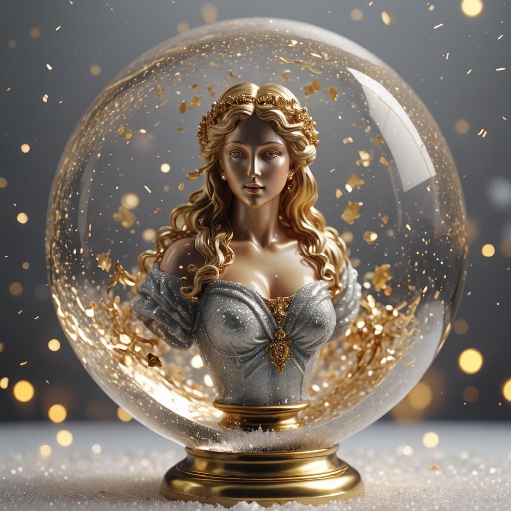 Aphrodite Quartz Bust in Crystal Snow Globe