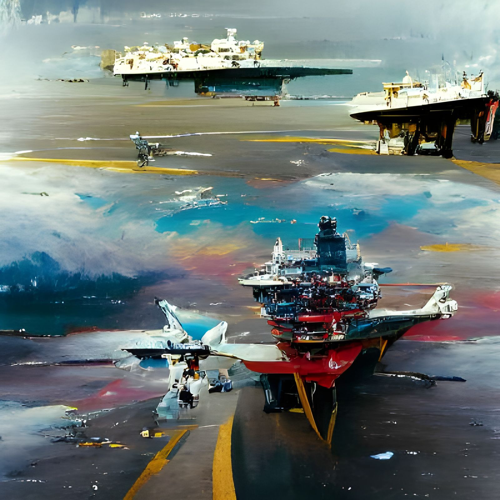 US Navy Aircraft Carrier in Detailed Painting