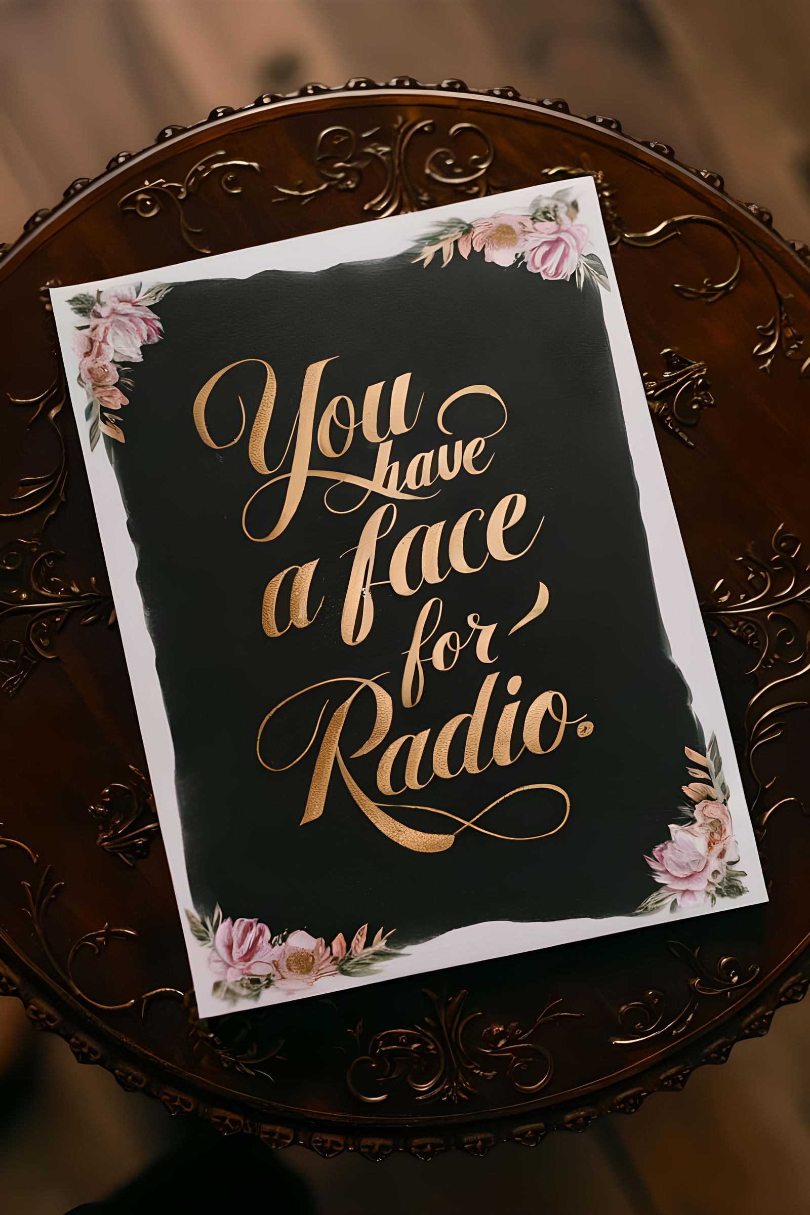 Golden Ink Calligraphy: "Face for Radio" Quote