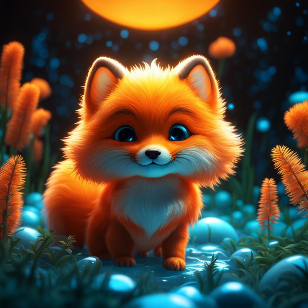 Bioluminescent Kitfox in Slime Spring: 3D Render