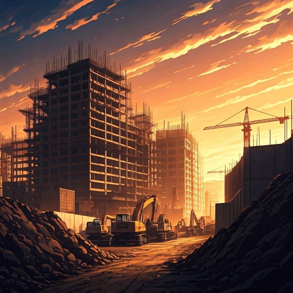 Epic Anime Construction Site at Dusk
