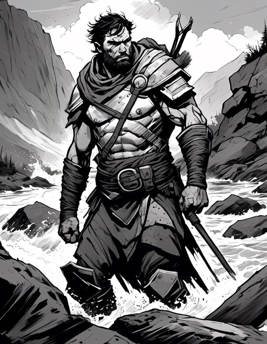 Moody Spartan Soldier Portrait in Black and White