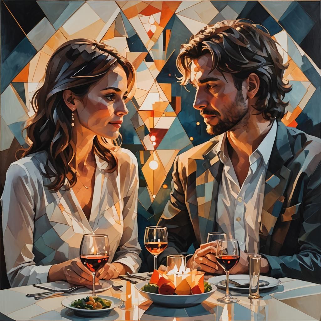Romantic Dinner in Geometric Abstract Style