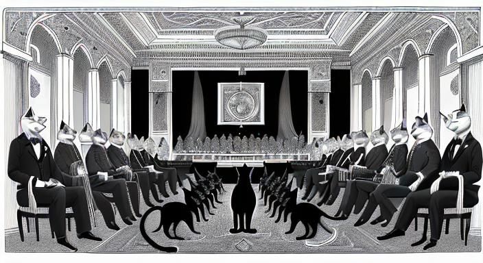 Anthropomorphic Cats Meeting in Freemason Style Illustration