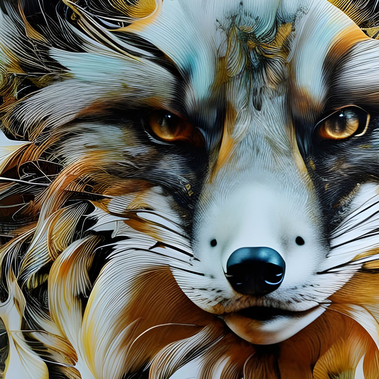 Hyperrealistic Fox Portrait in Inkblot Style