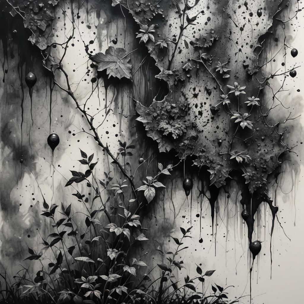 Hyperdetailed Charcoal Drawing of Black Mold Growth