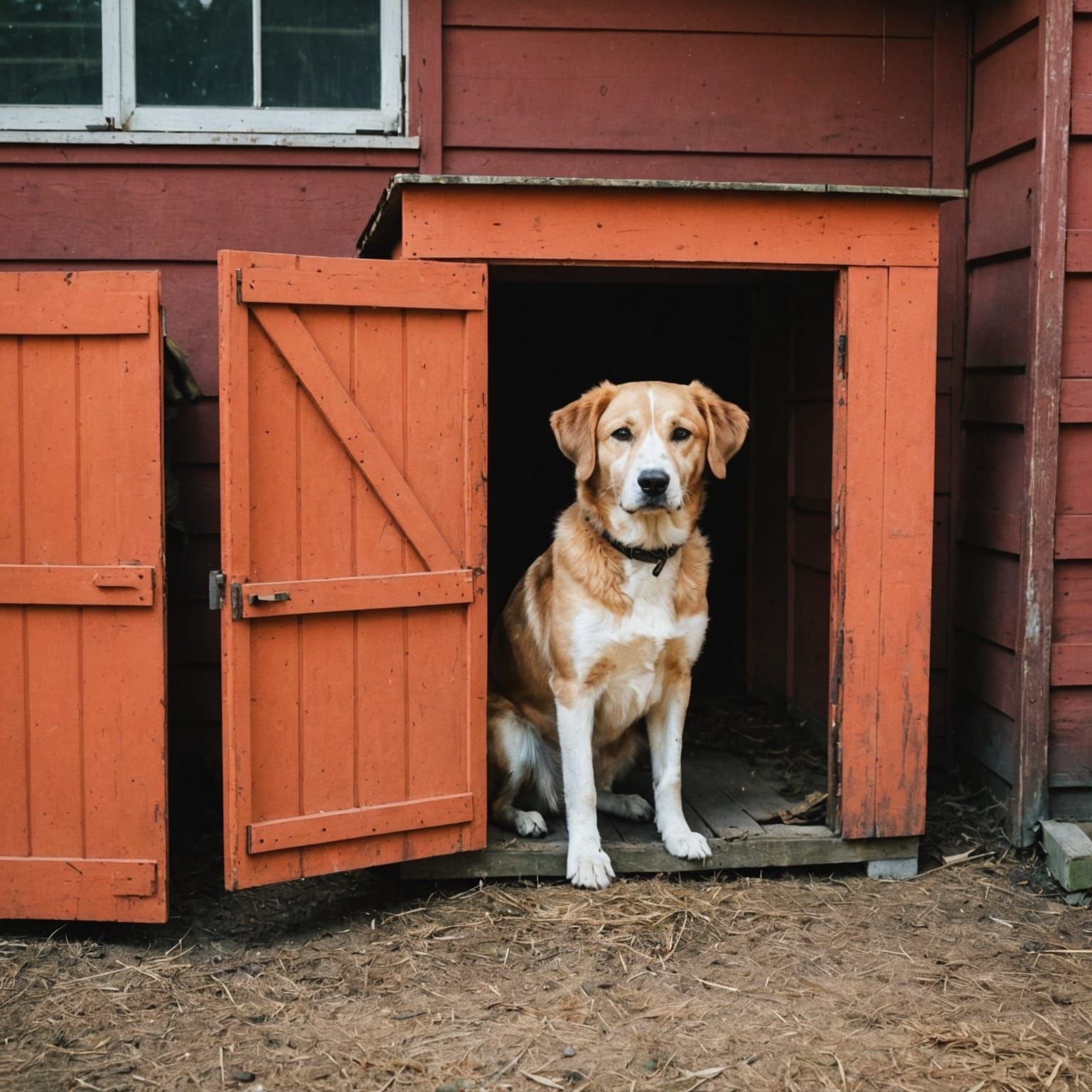 Dog in Shed with Warm Analogous Colors