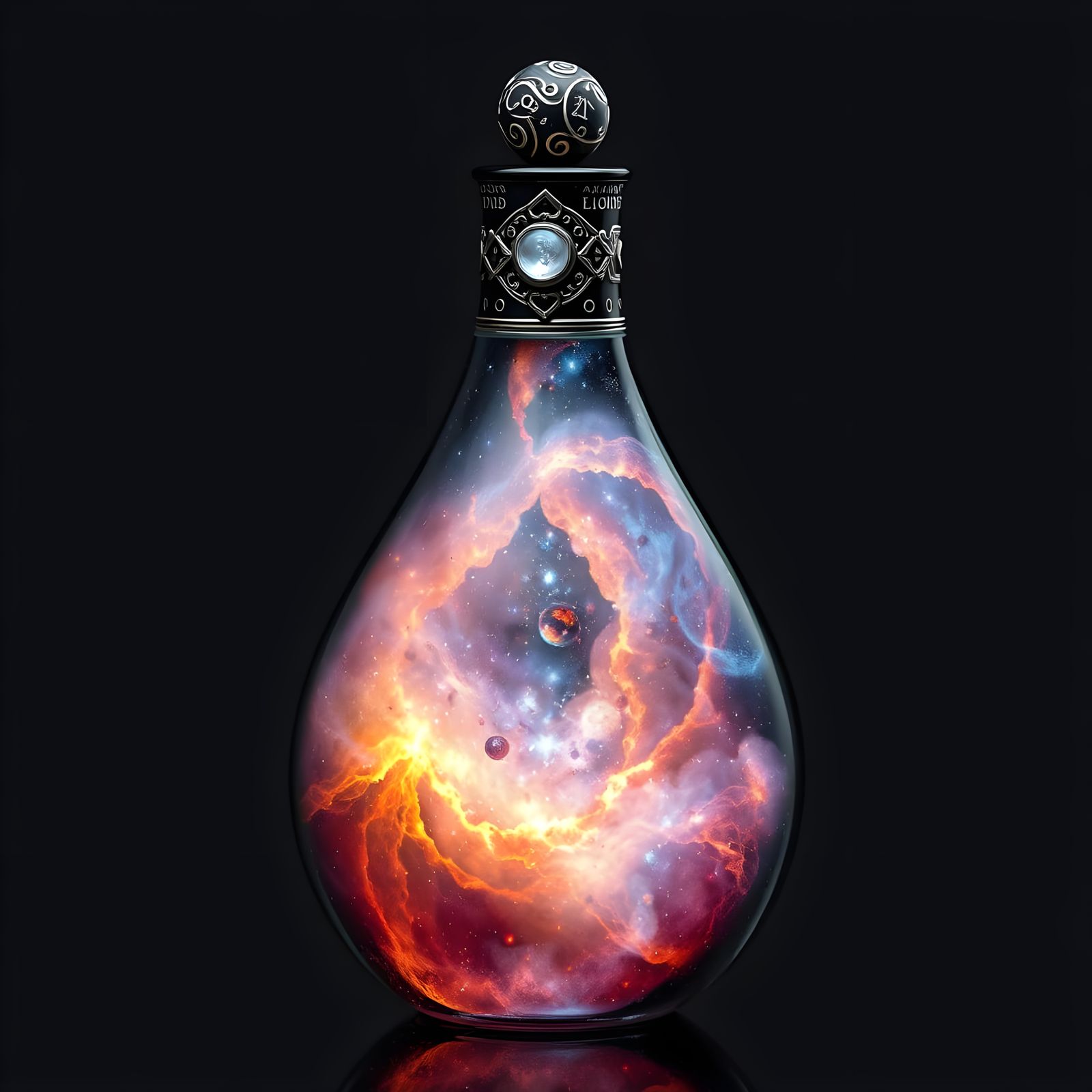 Ethereal Obsidian Vessel with Luminous Galaxy and Celestial ...