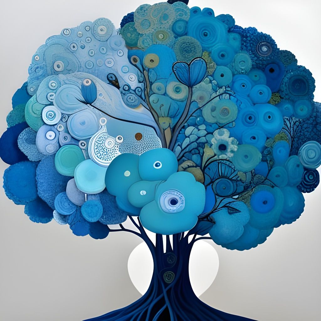 Magnificent Blue Tree Collage in Art Nouveau Style