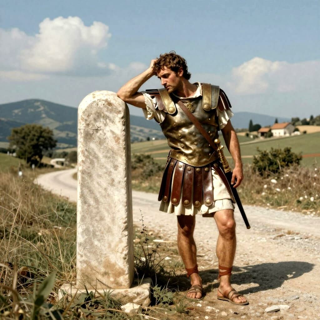 Ancient Roman Soldier's Weary Journey on the Appian Way