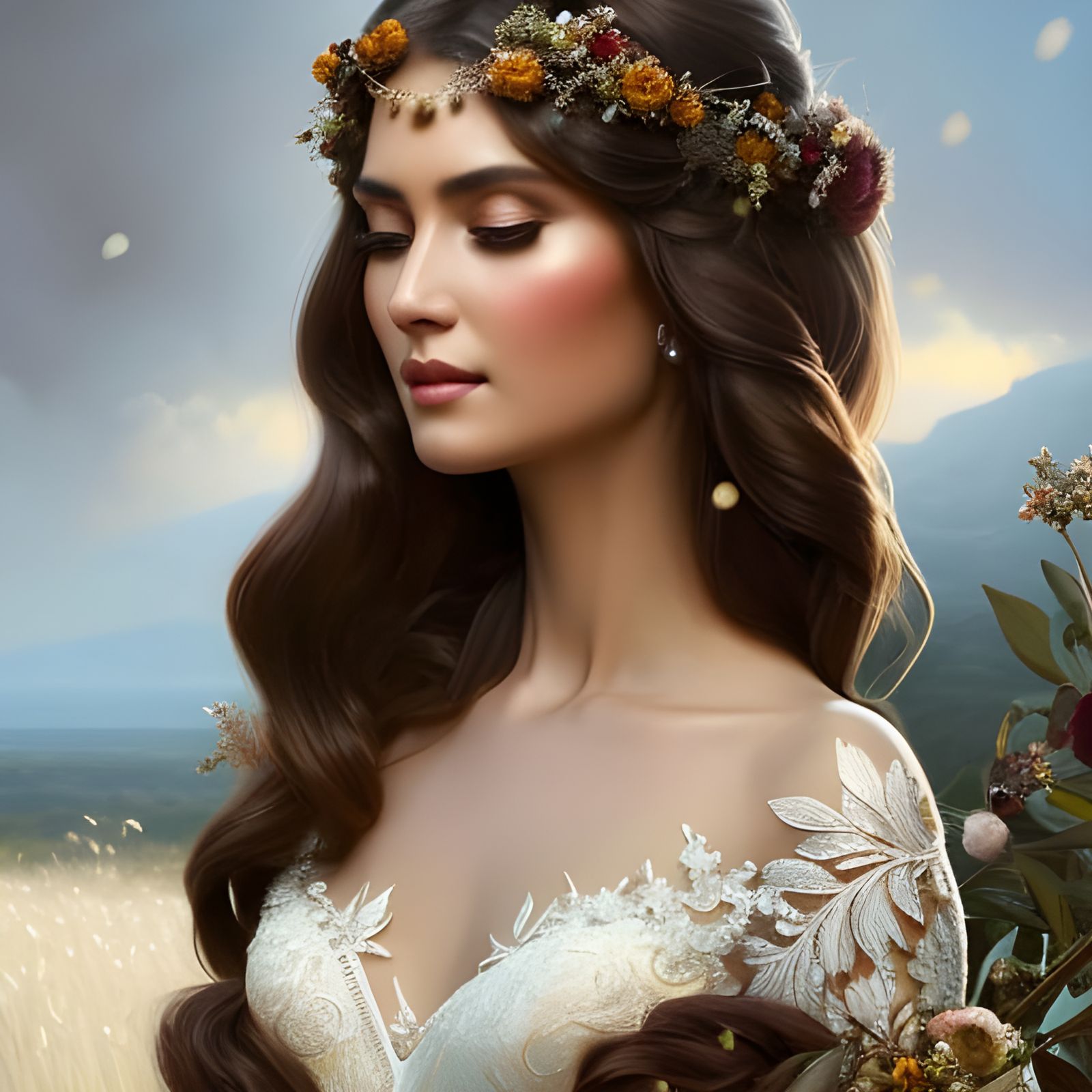 Happy Bride in Lace Dress Concept Art