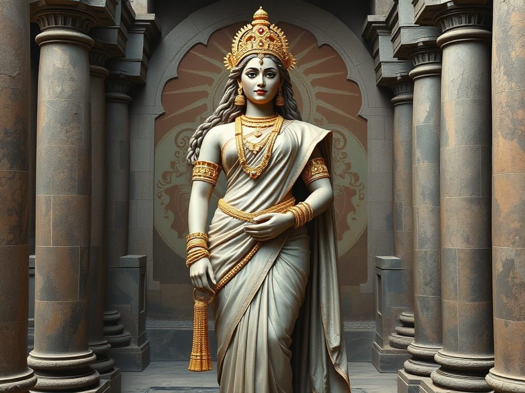 Regal Tamil Queen in Elegant Temple Pose