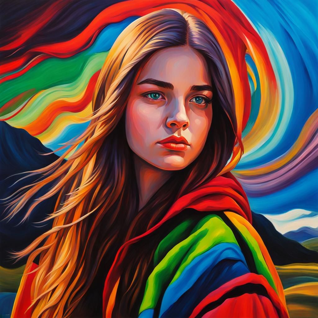 Colorful Portrait of Teen Girl in Pre-Raphaelite Style