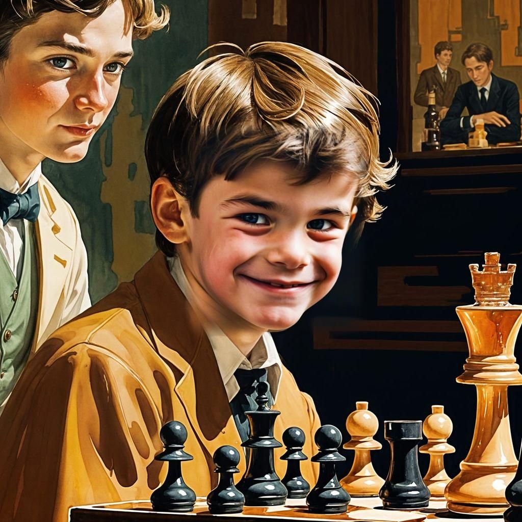 Arrogant Boy Chess Master in Classic Illustration Style