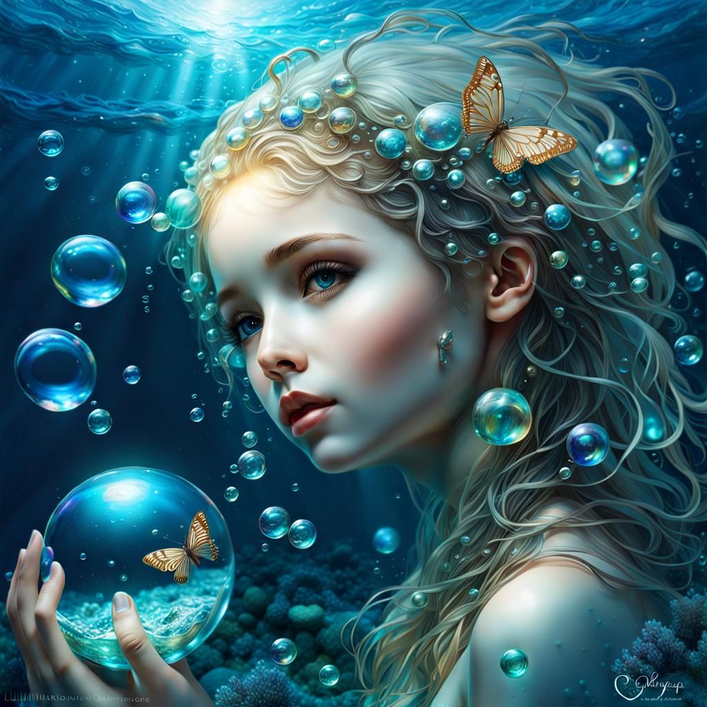 Underwater Waterpixie Playing with Bubbles