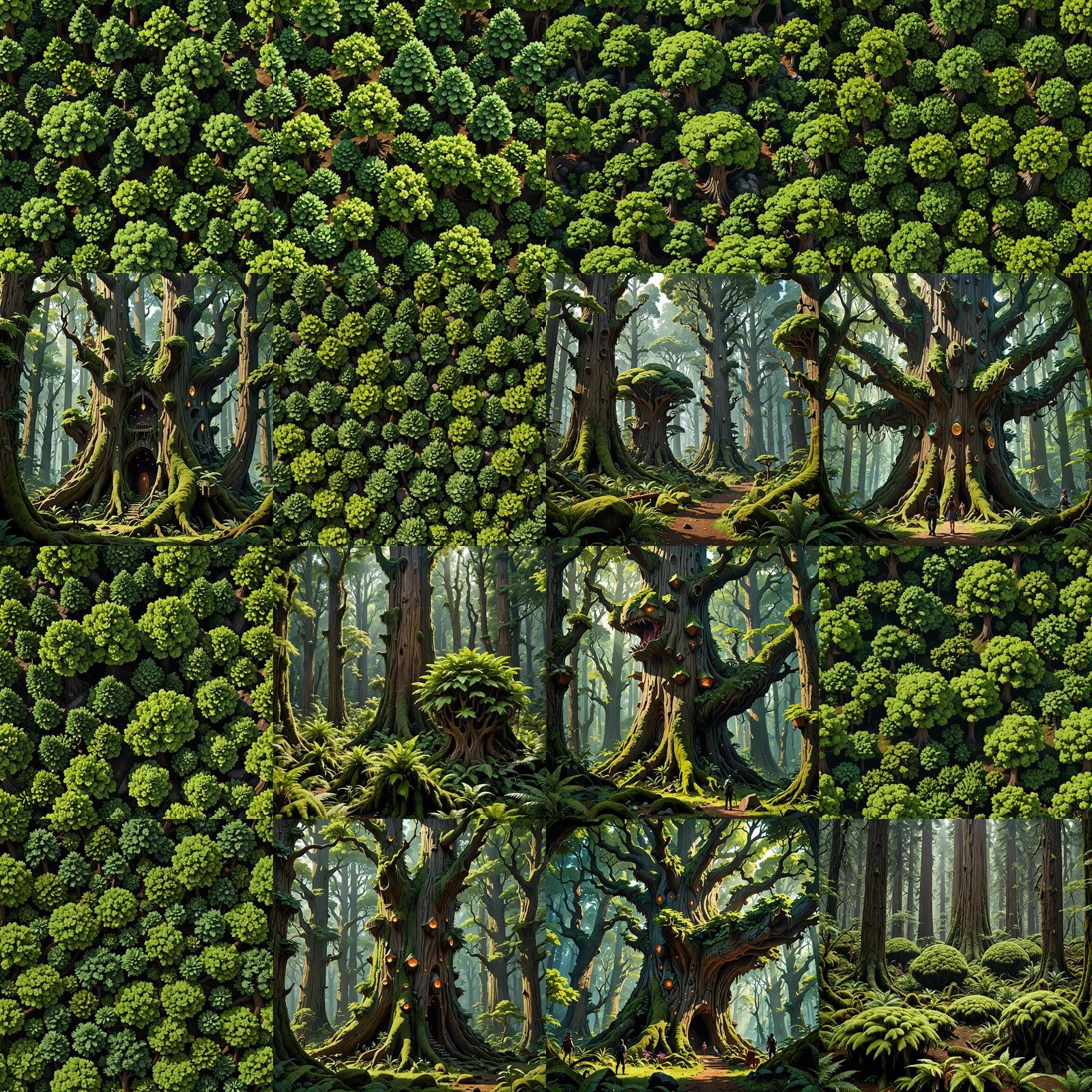 Surreal Anime Forest with Bizarre Flora and Fauna