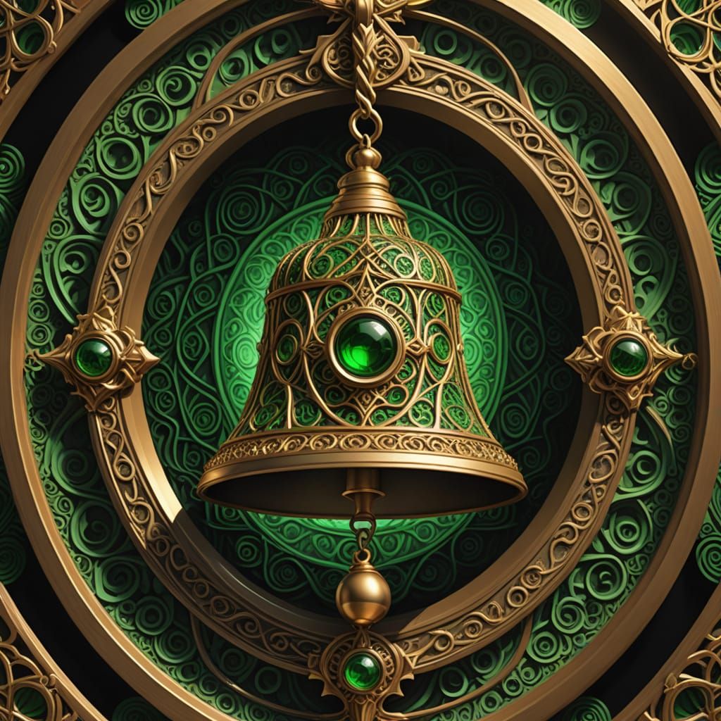 Surreal Bellfry with Bronze Bell: Abstract Fractal Art