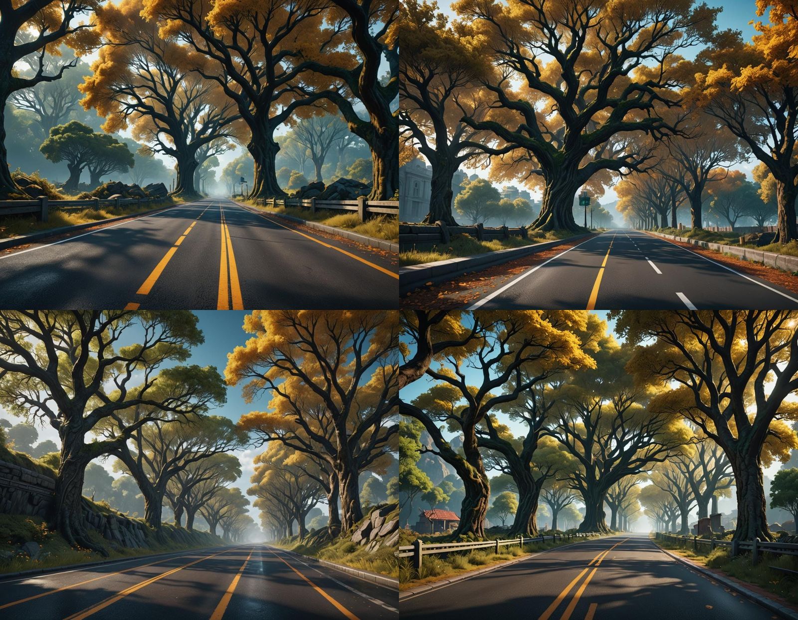 Roadway View with Tree in Detailed Matte Painting