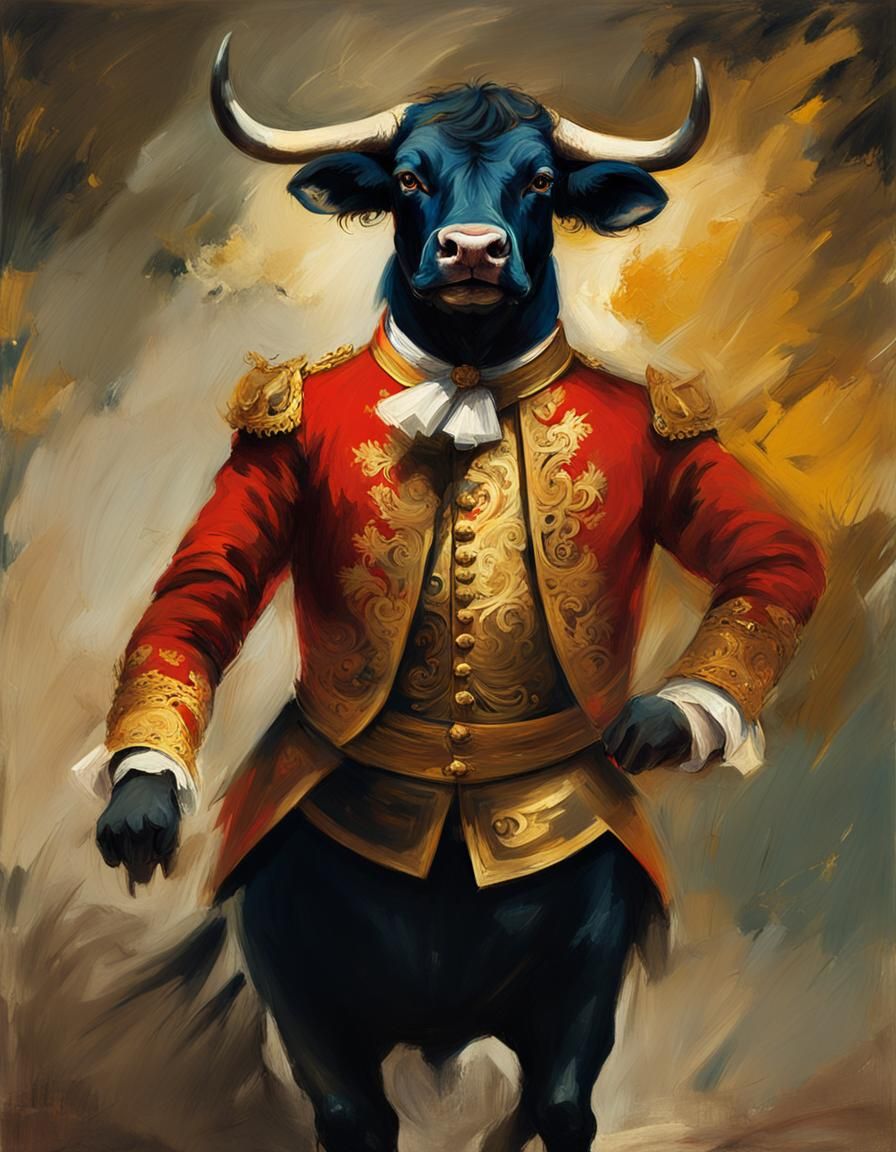 Bull Portrait in Goya-Inspired Baroque Style