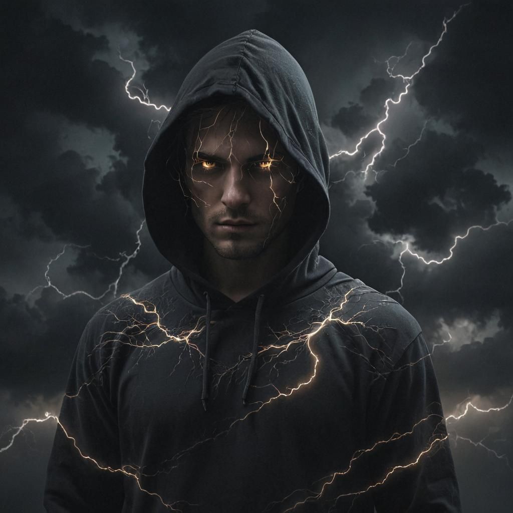 Hooded Necromancer in Stormy Fractal Landscape