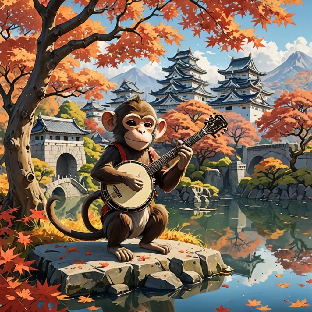 Japanese Monkey Banjo Serenade: Anime Autumn in Japan