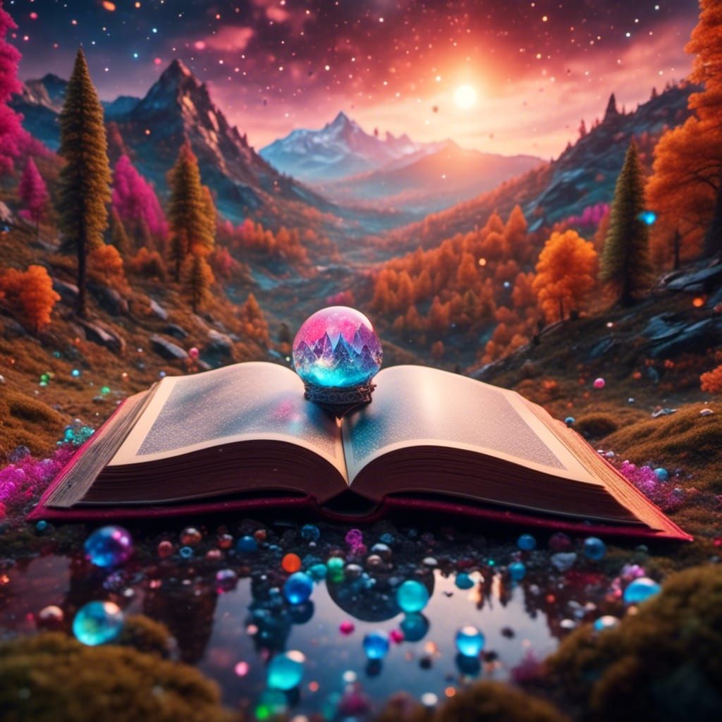 Colorful Fantasy World on Open Book