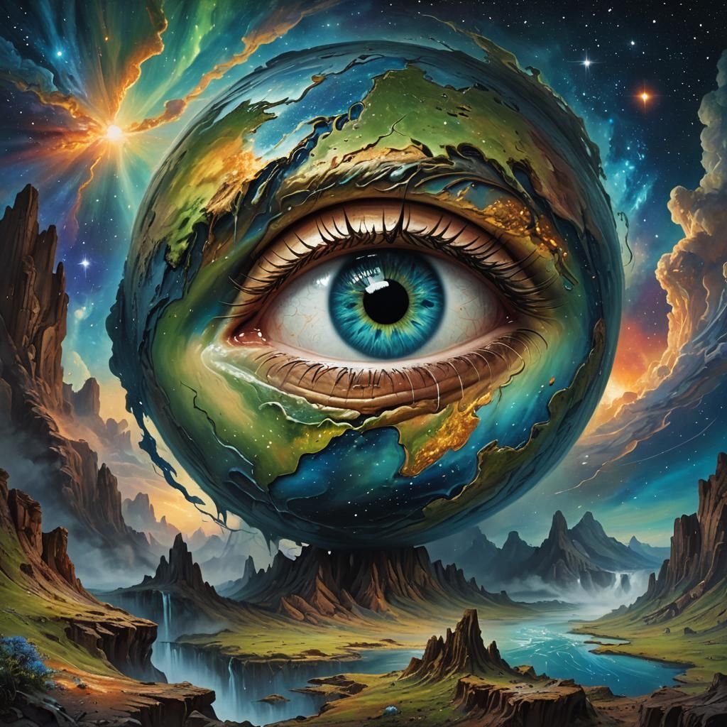 Crying Eye Embedded in Earth: Fantasy Concept Art