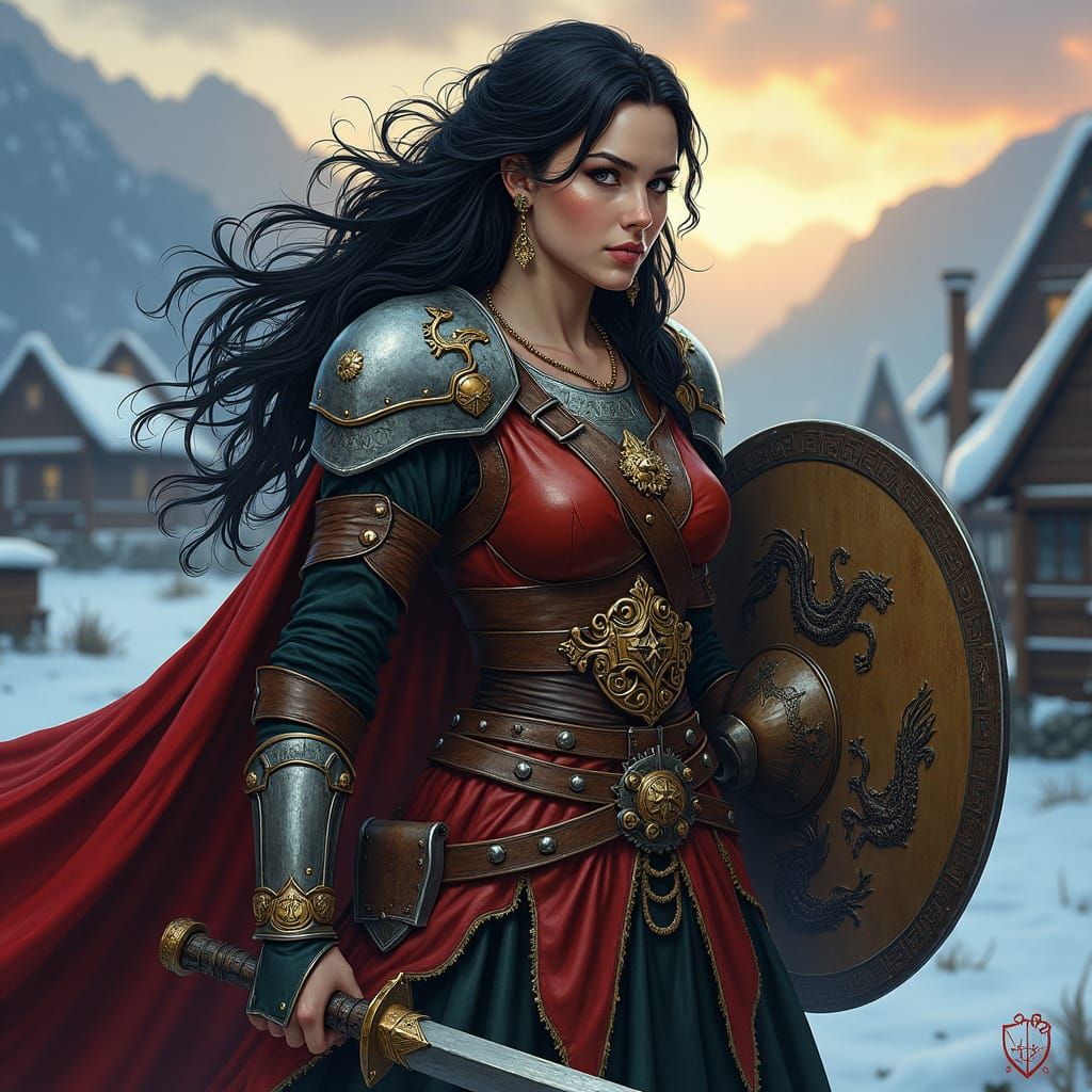 Viking Shieldmaiden with Axe in Fantasy Art Style